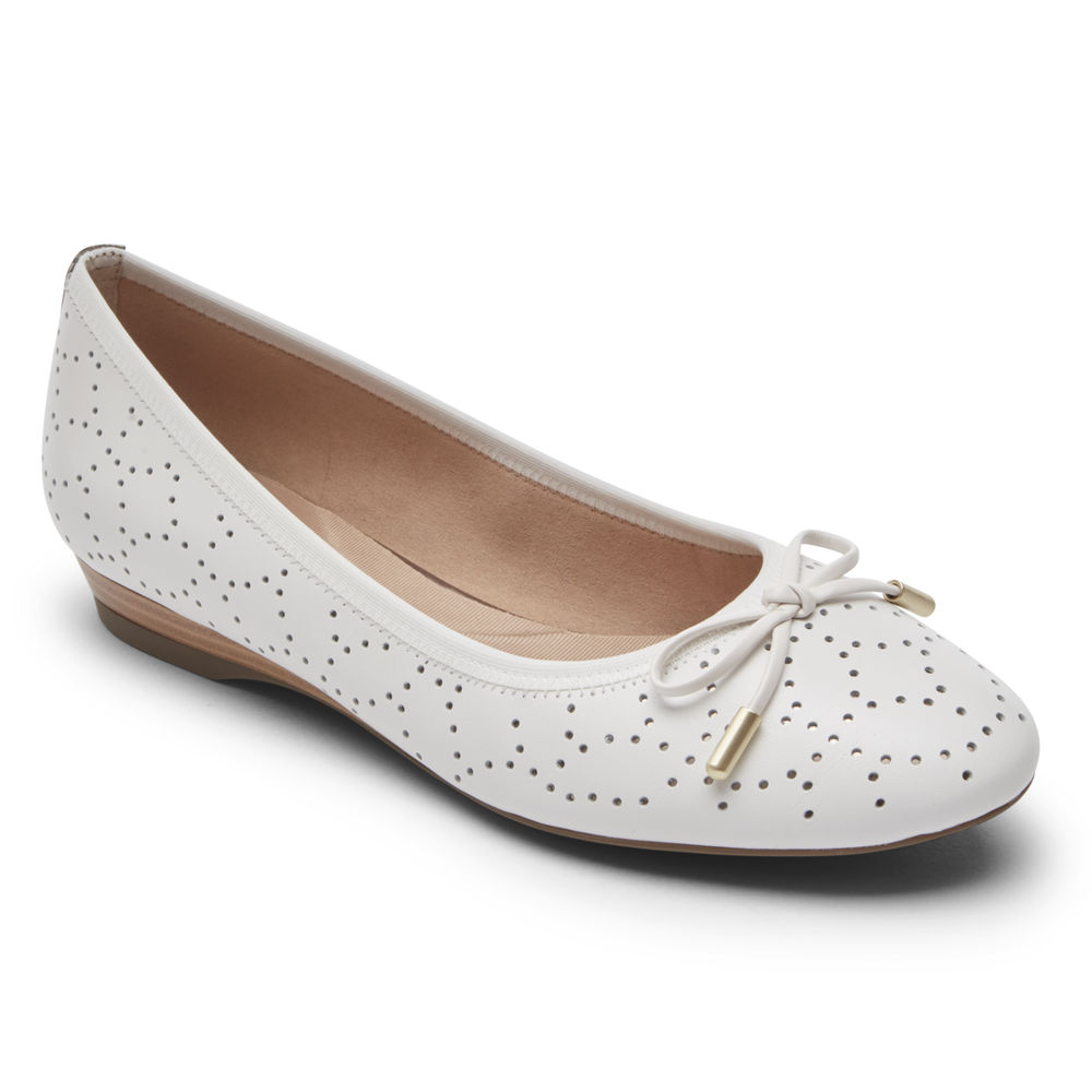 Rockport Flats Sko Dame Hvite - Total Motion Shea Perforated Bow - MKZP18354